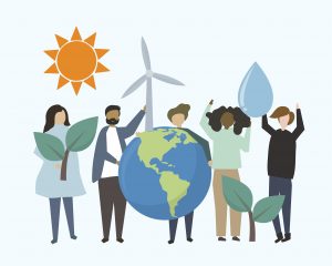 People with renewable energy resources illustration